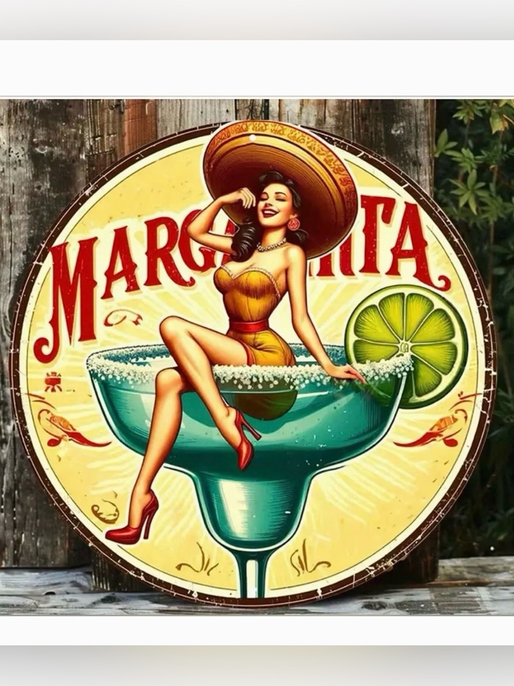 Margarita Cocktail Retro Pinup Metal Sign Wall Art 2D Flat Metal Wall Art New